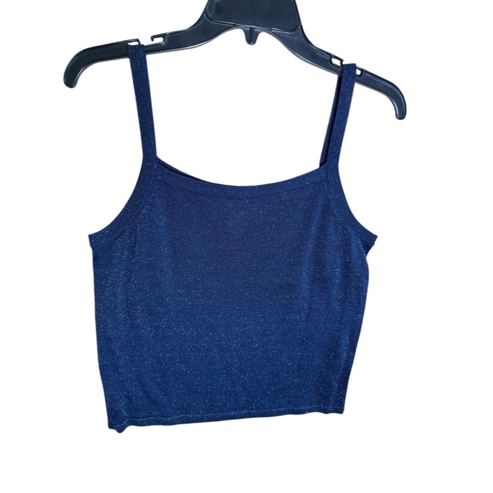 Vintage Kevo Blue Metallic Silk Lurex Knit Thin Strap Camisole Tank Top Size L